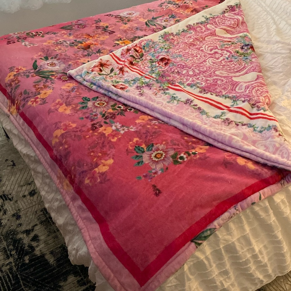 Johnny Was double sided pink floral blanket